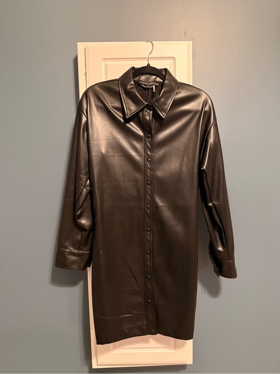English Factory Jackets & Blazers - English Factory Black Faux Leather Button-Front Dress